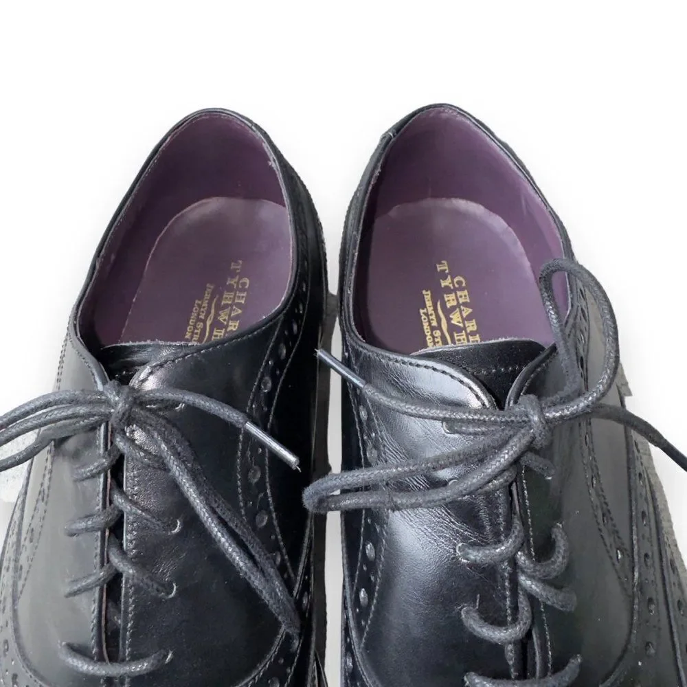 Charles Tyrwhitt Derby‎ Brogue Wingtip Shoes Black Leather Men's 9.5